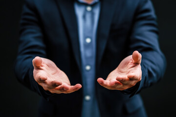 Obraz premium Businessman holding something with his hands outstretched