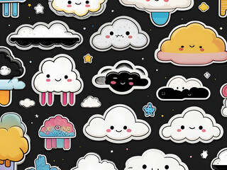 Fototapeta premium cloud with drops,set of funny cartoon heads,set of funny cartoon cloud animals,cloud with drops