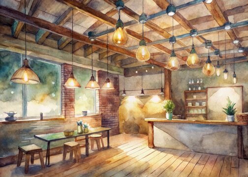 Cozy coffee shop interior with warm lighting, rustic wood accents, and a prominent rewards board displaying customer loyalty program details and perks.