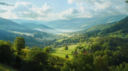 Fototapeta premium Beautiful summer landscape view of the lush green mountain valley