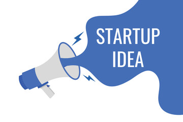 startup idea button, banner, label, template for website. startup idea text with colorful megaphone icon
