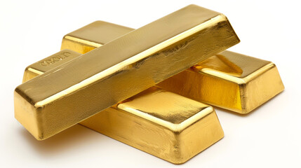 Four gold bars stacked on a white background, symbolizing wealth, investment, and financial stability, Ideal for use in financial services, investment portfolios