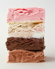 A Neapolitan ice cream slice with three flavors