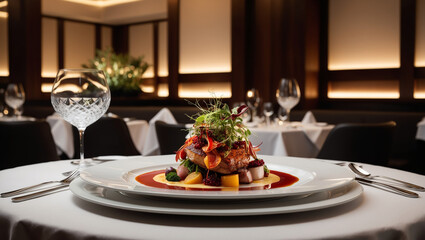 Fototapeta premium Gourmet Plated Dish in Upscale Restaurant