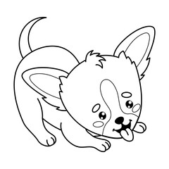 Chihuahua dog. Outline stroke puppy. Cute cartoon kawaii animal. Line drawing, coloring book. Vector illustration. Kids collection