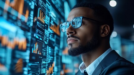 Cyber Security Expert Analyzing Threats in High-Tech Environment