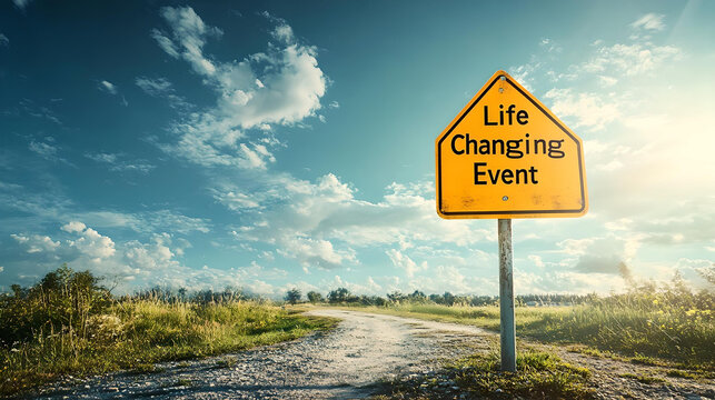 A yellow road sign indicating a "Life Changing Event," symbolizing significant transitions or moments in life.