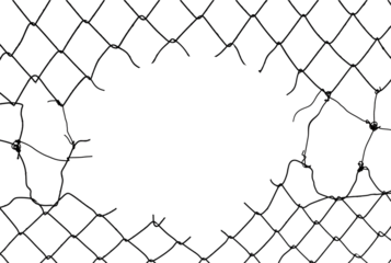 The texture of the metal mesh on a white background. Torn steel, metal mesh with holes