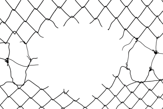 The texture of the metal mesh on a white background. Torn steel, metal mesh with holes