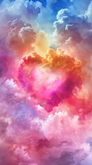 Fototapeta premium beautiful colorful valentine day heart in the clouds as abstract background 