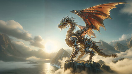 Dragon Robot Ascendant, A Majestic Fusion of Technology and Nature.
