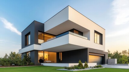 Modern luxury home with a high price sign, High, Real estate market trends