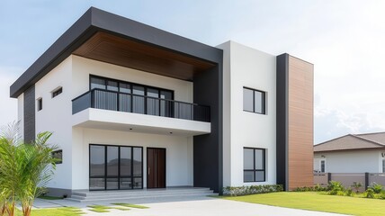 Modern luxury home with a high price sign, High, Real estate market trends