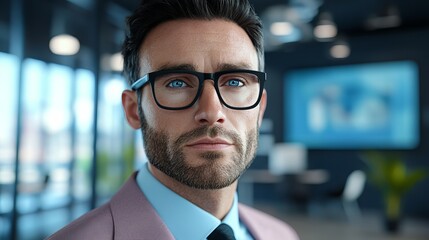 Obraz premium Professional Man in Suit With Glasses in Modern Office Setting