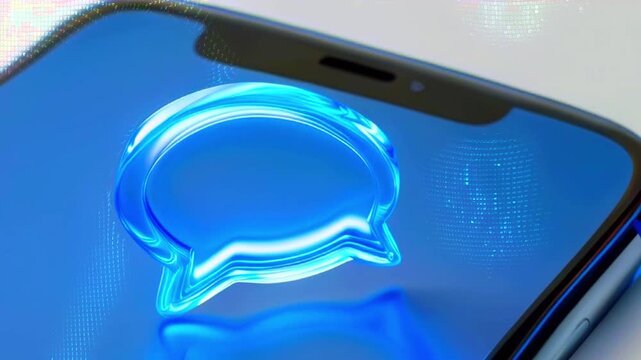 Blue chat bubble on a mobile phone screen.