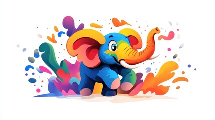 Obraz premium Celebrating spring with a colorful elephant in a vibrant festival of hues, showcasing culture and joy in every stroke.