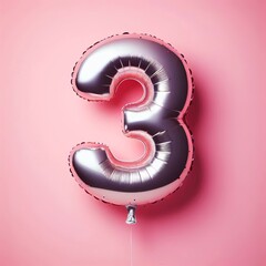 balloon in a shape of number three on pink background for birthday celebration