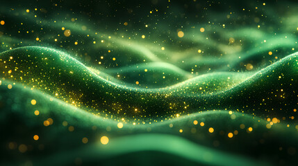 Luminous green wavy line light line, green wave lights , Green stars dust trail sparkling particles isolated