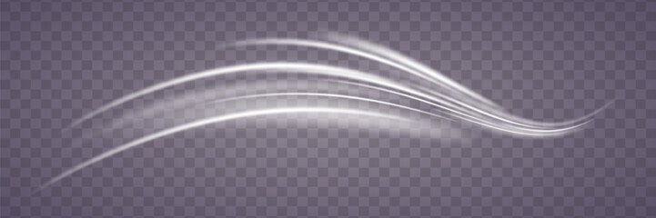 Light trace wave. Motion light effect. White special effect, speed line.