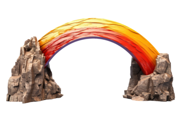 A Rainbow Bridge Formed by Ancient Mountains on a White or Clear Surface PNG Transparent Background