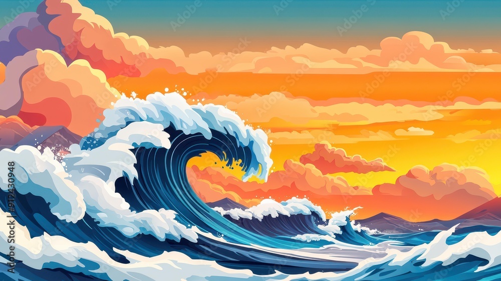 Sticker A vibrant stormy sea with immense waves showcases natures fierce beauty and dynamic power in stunning detail.