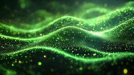 Luminous green wavy line light line, green wave lights , Green stars dust trail sparkling particles isolated