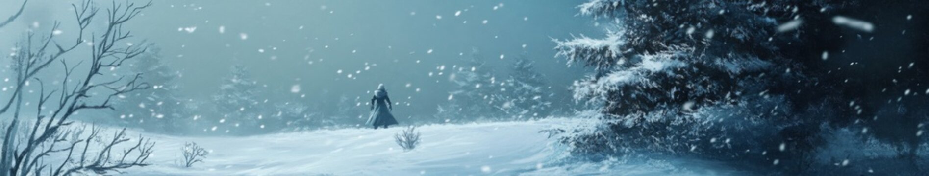 Winter's Watch: An Animated Snowscape with a Sentinel in the Snow, Embracing the Solitude and Vigilance of the Season