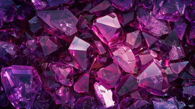 Amethyst violet crystals. Gems. Minerals crystals. Texture of precious and semiprecious stones. Seamless background with copy space colored shiny surface of precious stones
