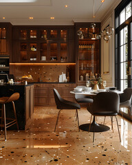 Dining room, natural lighting, morden, minimalist style. 3d render.