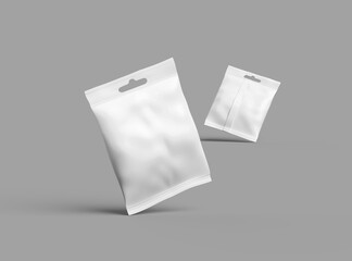 Render of a resealable zip-lock bag with hanging hole on a light background