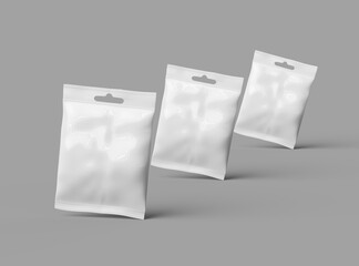 Render of a resealable zip-lock bag with hanging hole on a light background