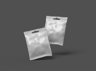 Render of a resealable zip-lock bag with hanging hole on a dark background