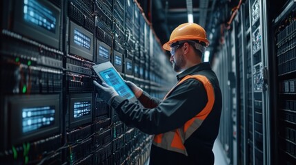 IT specialist working in a server room