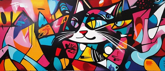 Psychedelic cat and dog in a colorful kaleidoscope of patterns