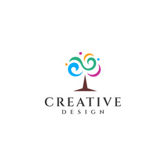 abstract tree logo with colorful in flat design style