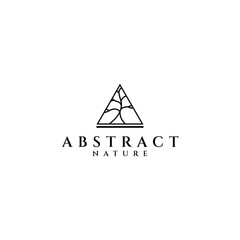abstract tree logo in triangle frame line art vector design