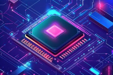 Quantum computer, large data processing, database concept. CPU isometric banner. Central Computer Processors CPU concept.Digital chip with generative ai