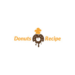 donut cake logo with melted chocolate in flat vector design