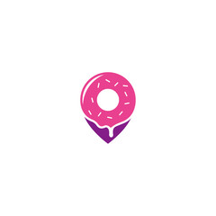 donut cake logo with location pin combination in flat vector design