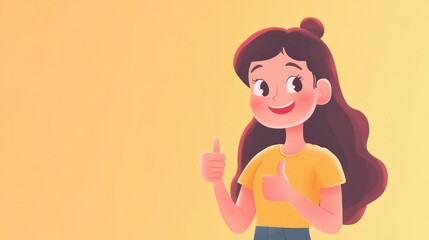 Cheerful cartoon character girl teen giving a thumbs up, feeling confident and proud