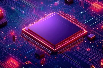 Obraz premium Quantum computer, large data processing, database concept. CPU isometric banner. Central Computer Processors CPU concept.Digital chip with generative ai