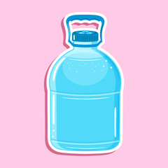 Sticker Plastic Water Bottle character. Vector hand drawn cartoon kawaii character illustration icon. Isolated on pink background. Plastic Water Bottle character concept