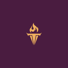 torch logo with T letter combination in flat vector design