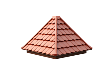 A Red Tile Roof Glistens in the Sunlight on a White or Clear Surface PNG Transparent Background
