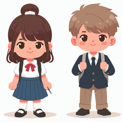 cute chibi characters school children