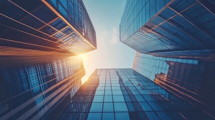 Reflective skyscrapers, business office buildings with generative ai