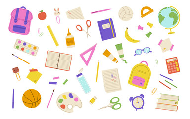 School supplies big set. Back to school. Vector flat illustration isolated on white background