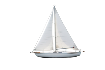 A White Sailboat Glides Gracefully Across Calm Waters on a White or Clear Surface PNG Transparent Background