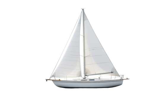A White Sailboat Glides Gracefully Across Calm Waters on a White or Clear Surface PNG Transparent Background
