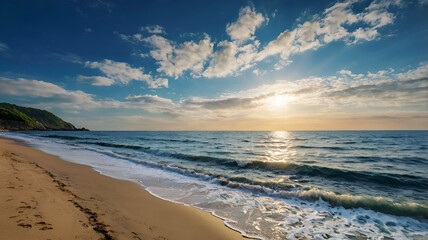 Obraz premium Scenic view of sea against sky background. Ai generative